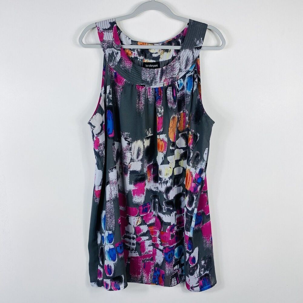 Lane Bryant Plus Size 18 Abstract Print Sleeveless Blouse Top Gray